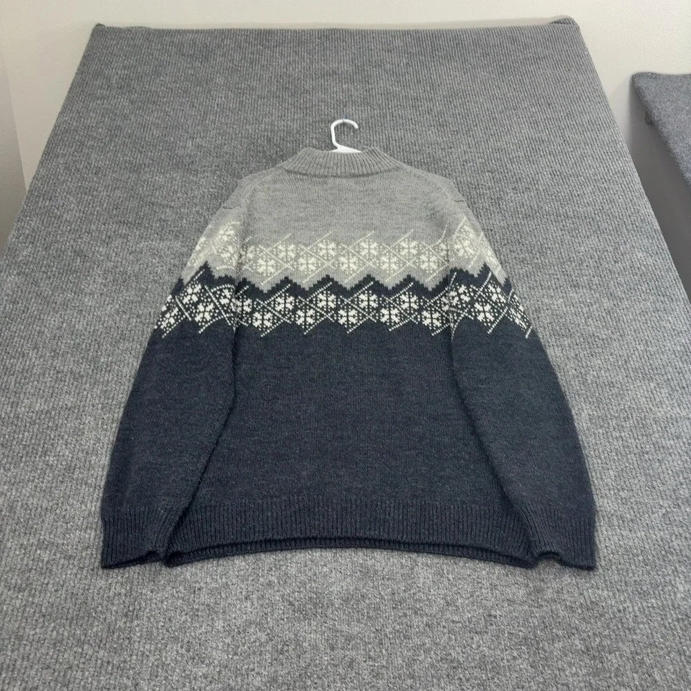 Paolo Mondo Sweater Mens XL Blue Grey Wool Blend Fair Isle Quarter Zip Mock Neck